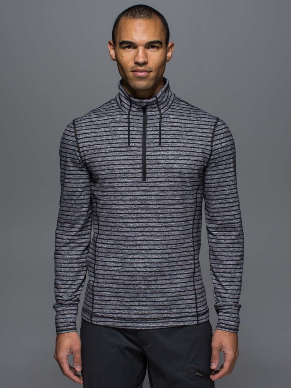 lululemon athletica Men’s Raven Stripe 1/2 Zip Sweater - Black & Gray size XL